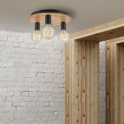 Iluminação de teto DUSTY 3xE27/15W/230V diâmetro 34 cm carvalho/preto