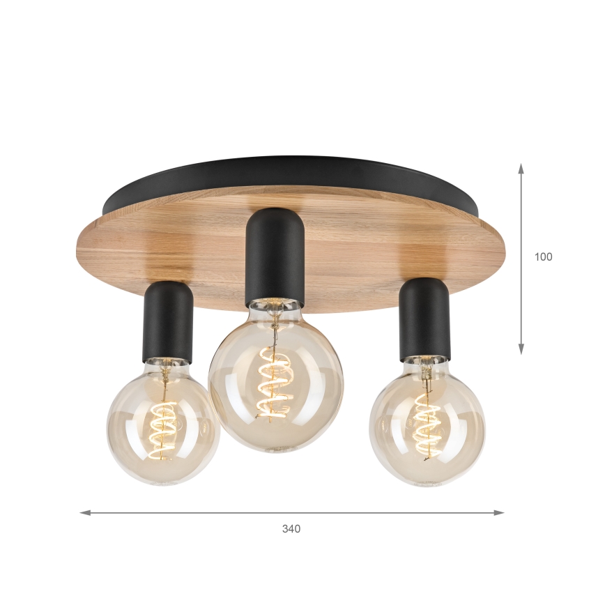 Iluminação de teto DUSTY 3xE27/15W/230V diâmetro 34 cm carvalho/preto