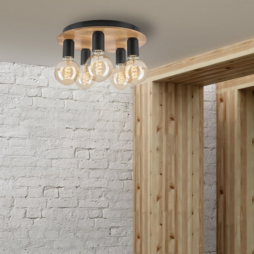 Iluminação de teto DUSTY 5xE27/15W/230V diâmetro 34 cm carvalho/preto