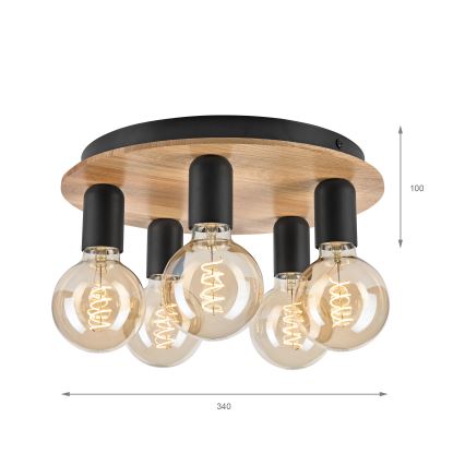 Iluminação de teto DUSTY 5xE27/15W/230V diâmetro 34 cm carvalho/preto