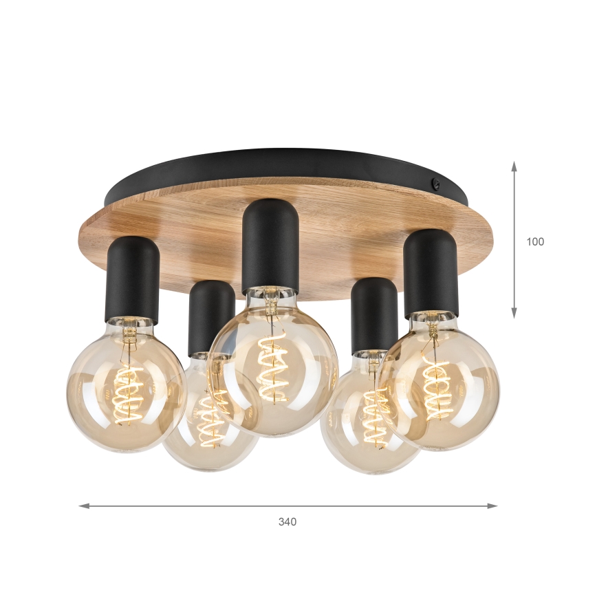 Iluminação de teto DUSTY 5xE27/15W/230V diâmetro 34 cm carvalho/preto