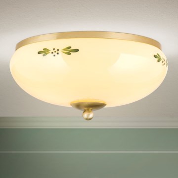 Iluminação de teto LANDHAUS 2xE27/60W/230V diâmetro 28 cm latão/bege