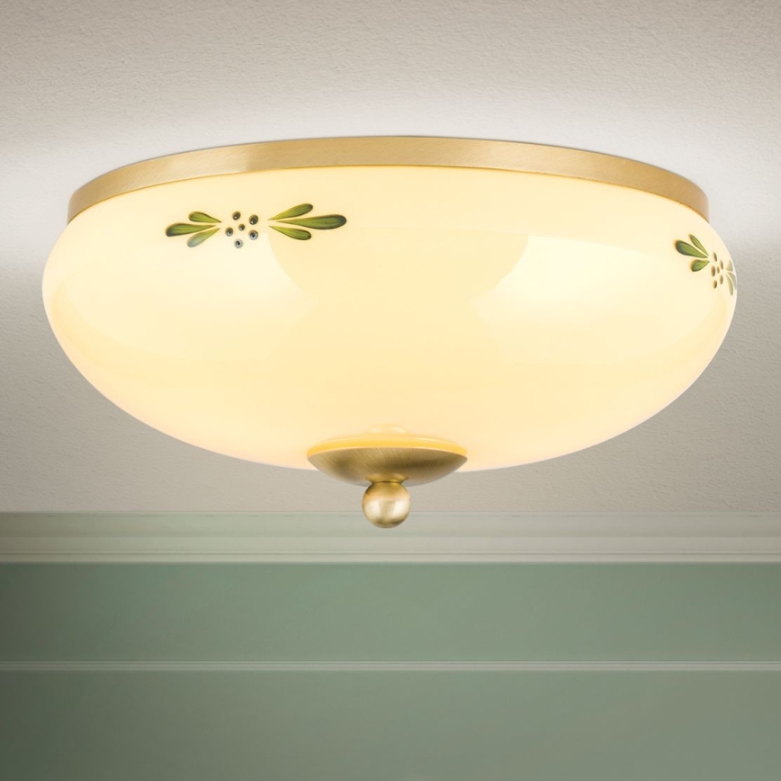 Iluminação de teto LANDHAUS 2xE27/60W/230V diâmetro 28 cm latão/bege