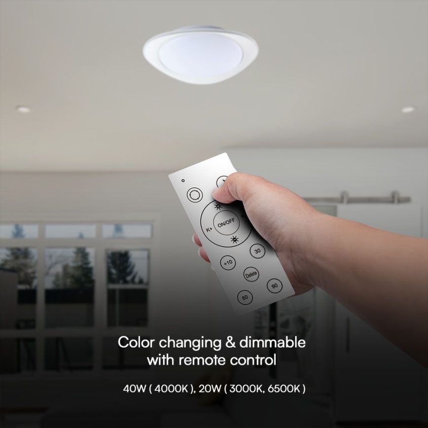 Iluminação de teto LED com regulação LED/40W/230V 3000-6500K 45 cm branco + comando