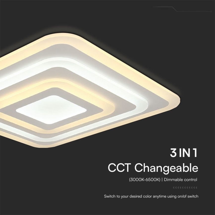 Iluminação de teto LED com regulação LED/77W/230V 3000-6500K 49,5x49,5 cm + comando