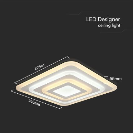 Iluminação de teto LED com regulação LED/77W/230V 3000-6500K 49,5x49,5 cm + comando