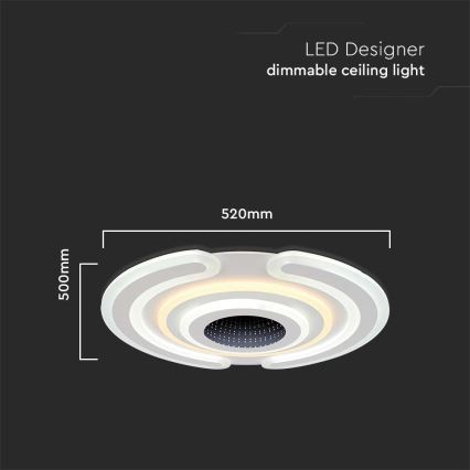 Iluminação de teto LED com regulação LED/95W/230V 3000-6500K diâmetro 52 cm + comando