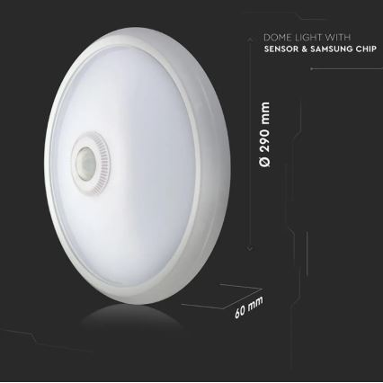 Iluminação de teto LED com sensor SAMSUNG CHIP LED/12W/230V 6400K diâmetro 29 cm