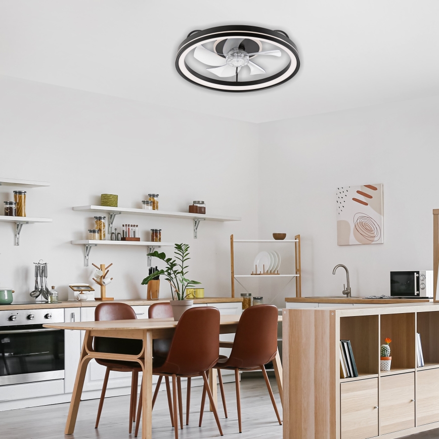 Iluminação de teto LED com regulação e ventoinha FARGO LED/37W/230V preto + comando