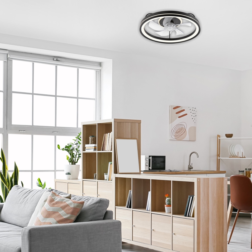 Iluminação de teto LED com regulação e ventoinha FARGO LED/37W/230V preto + comando