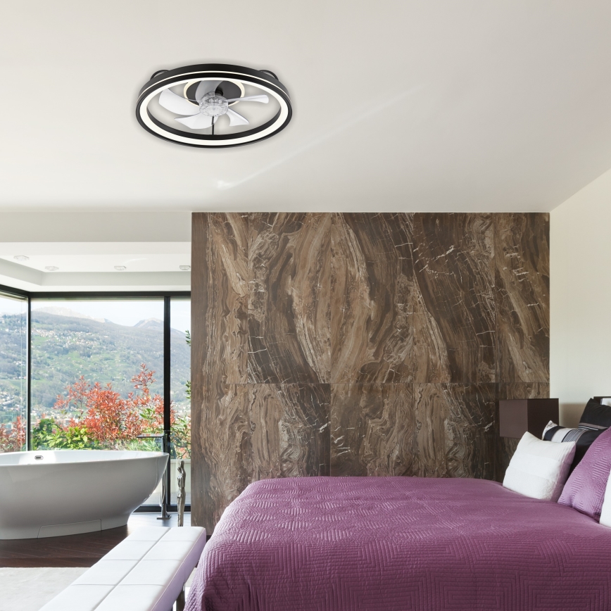 Iluminação de teto LED com regulação e ventoinha FARGO LED/37W/230V preto + comando