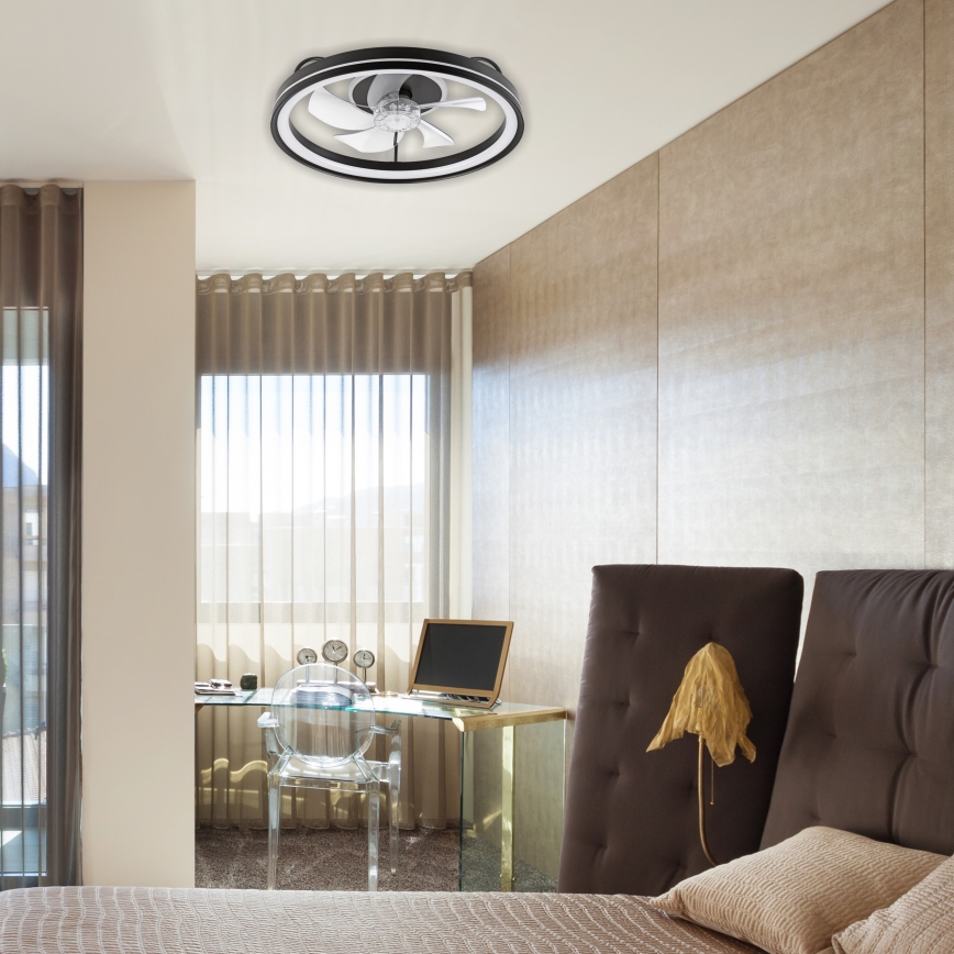 Iluminação de teto LED com regulação e ventoinha FARGO LED/37W/230V preto + comando