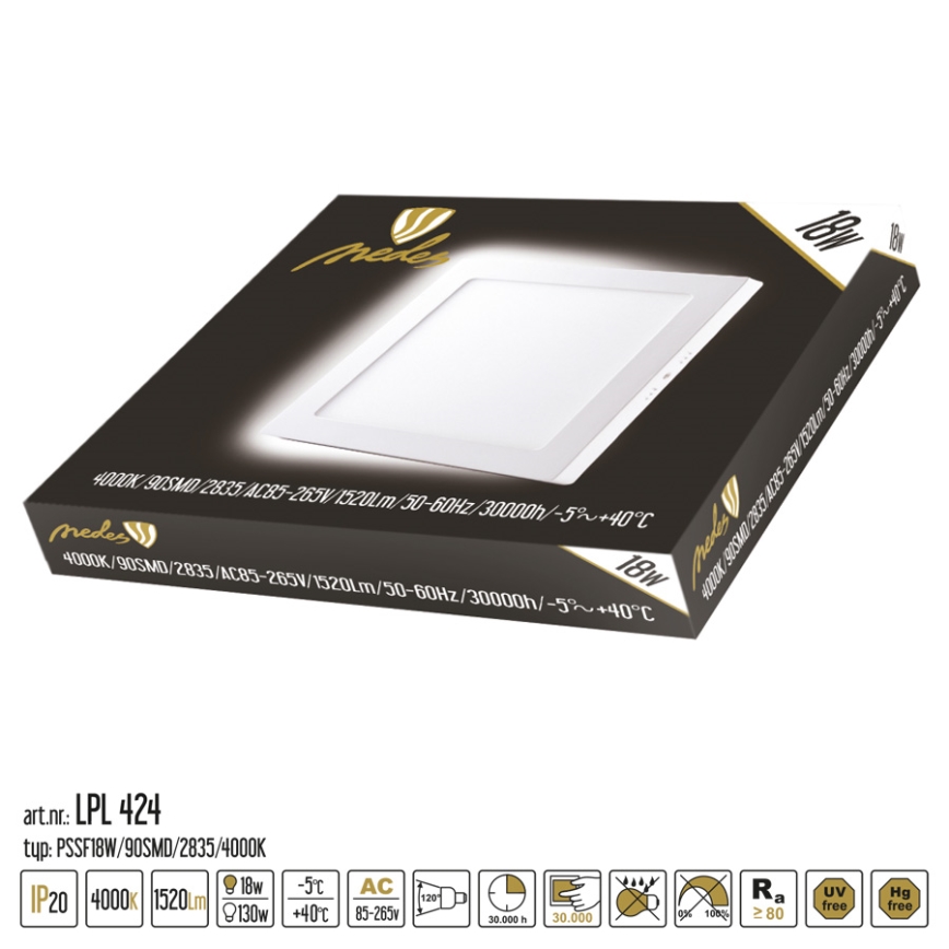 Iluminação de teto LED LED/18W/230V 4000K 22,5x22,5 cm