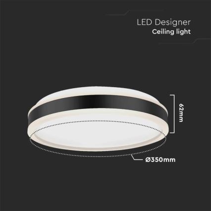 Iluminação de teto LED LED/18W/230V 4000K diâmetro 35 cm preto