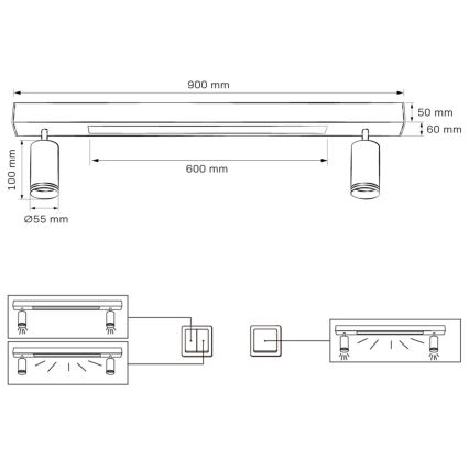 Iluminação de teto LED PARIS LED/24W/230V + 2xGU10/10W preto