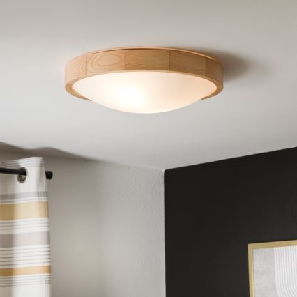 Iluminação de teto NATURAL SLIM 2xE27/60W/230V Ø 37 cm pinho