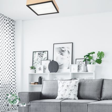 Iluminação de teto NATURAL SQUARE 4xE27/15W/230V 39x39 cm pinho/preto