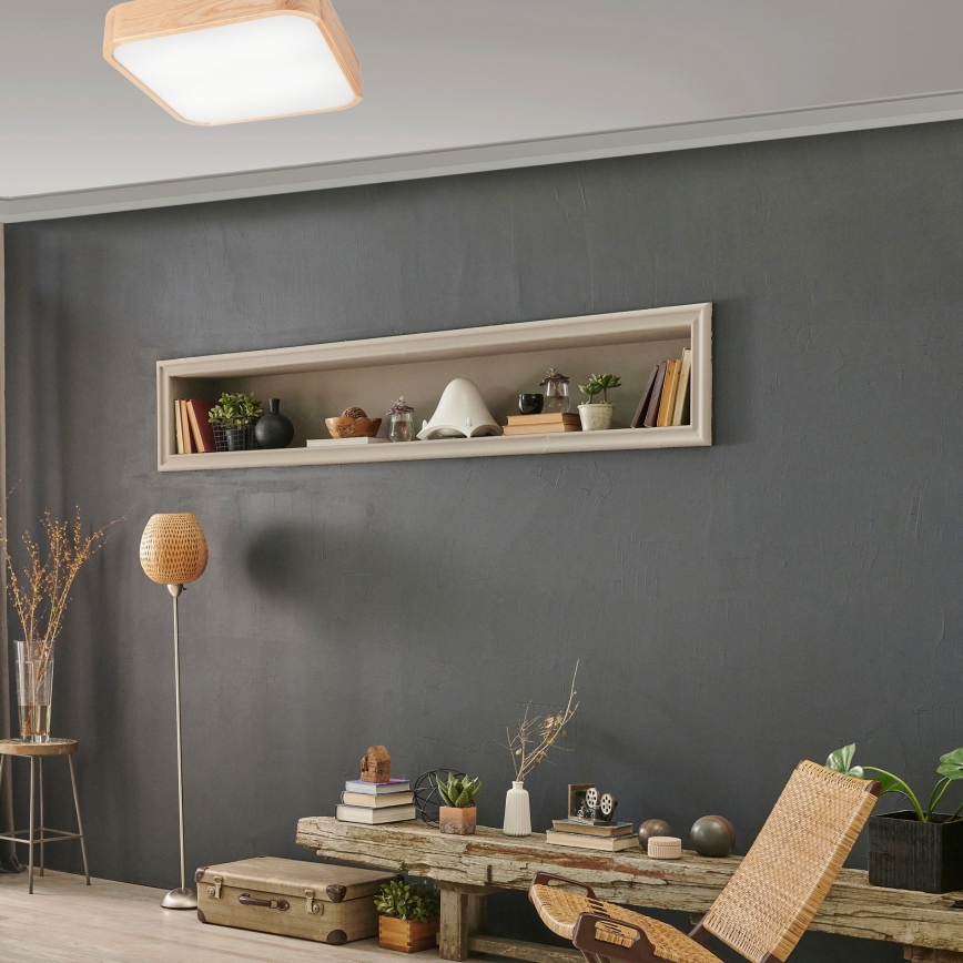 Iluminação de teto NATURAL SQUARE 4xE27/15W/230V 45x45 cm pinho