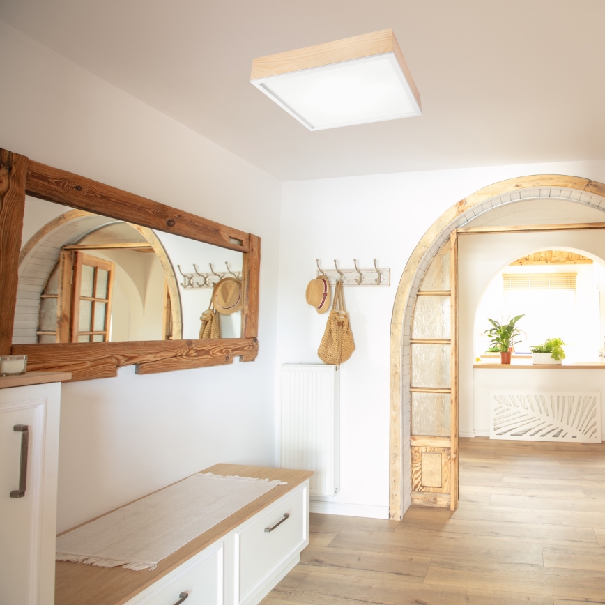 Iluminação de teto NATURAL SQUARE 4xE27/15W/230V 48x48 cm pinho/branco