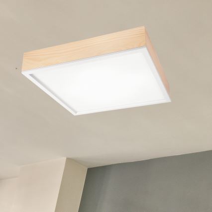 Iluminação de teto NATURAL SQUARE 4xE27/15W/230V 48x48 cm pinho/branco