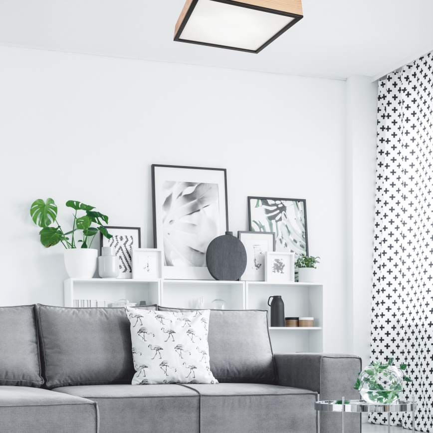 Iluminação de teto NATURAL SQUARE 4xE27/15W/230V 48x48 cm pinho/preto