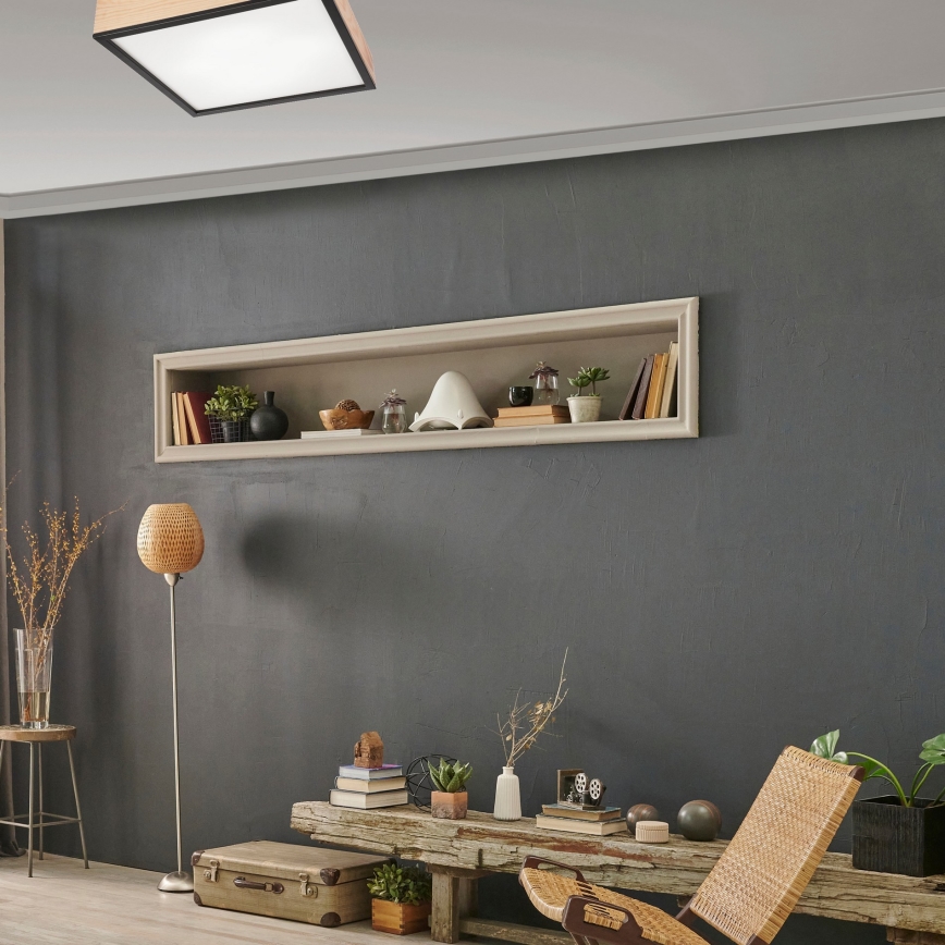 Iluminação de teto NATURAL SQUARE 4xE27/15W/230V 48x48 cm pinho/preto