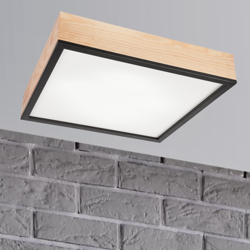 Iluminação de teto NATURAL SQUARE 4xE27/15W/230V 48x48 cm pinho/preto