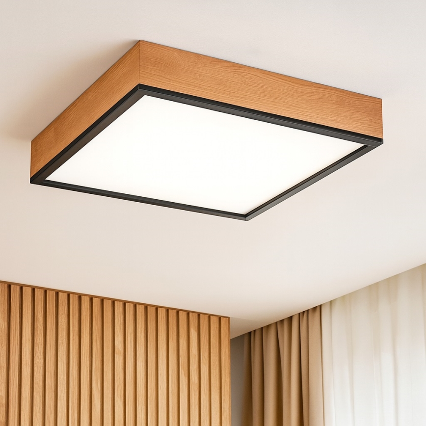 Iluminação de teto OAK SQUARE 4xE27/15W/230V 48x48 cm carvalho/preto