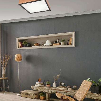 Iluminação de teto OAK SQUARE 4xE27/15W/230V 48x48 cm carvalho/preto