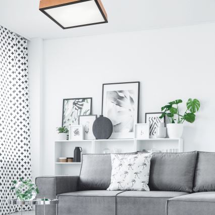 Iluminação de teto OAK SQUARE 4xE27/15W/230V 48x48 cm carvalho/preto