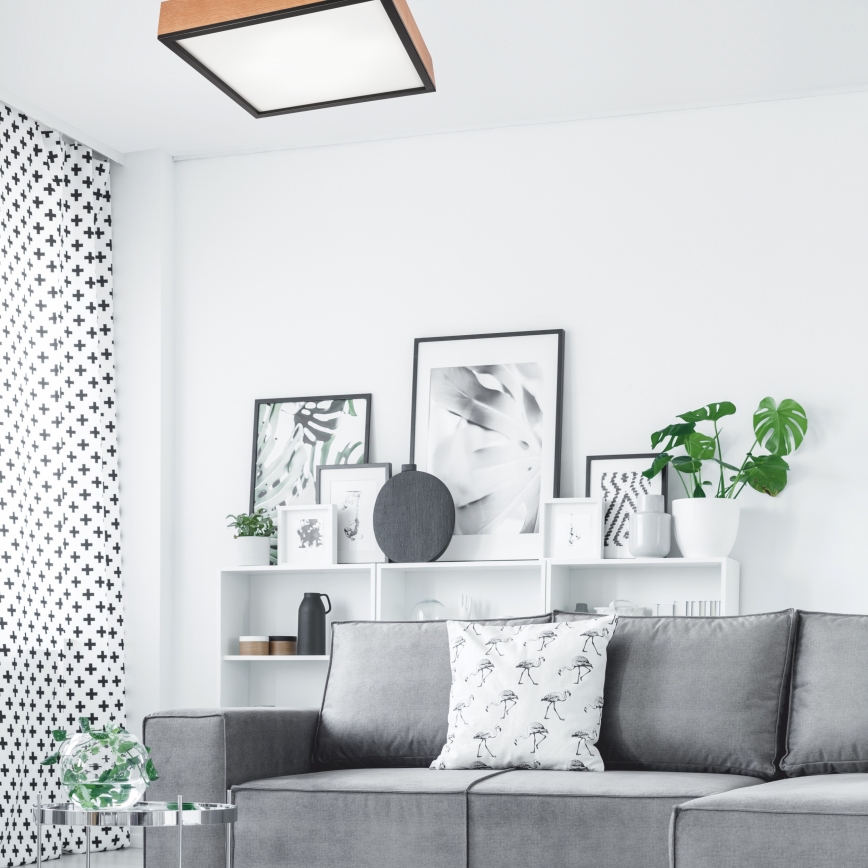 Iluminação de teto OAK SQUARE 4xE27/15W/230V 48x48 cm carvalho/preto