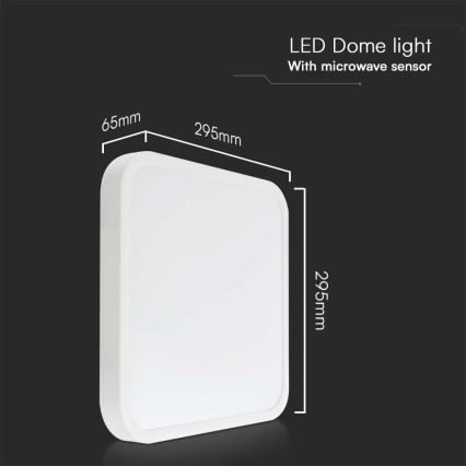 Iluminação de teto para casa de banho LED com sensor LED/18W/230V 4000K IP44 29,5x29,5 cm branco + comando