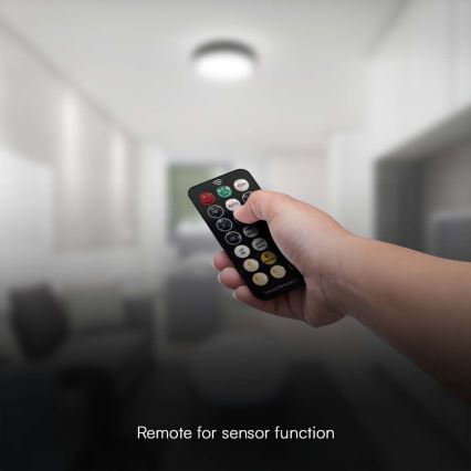 Iluminação de teto para casa de banho LED com sensor LED/18W/230V 4000K IP44 diâmetro 29,5 cm preto + comando