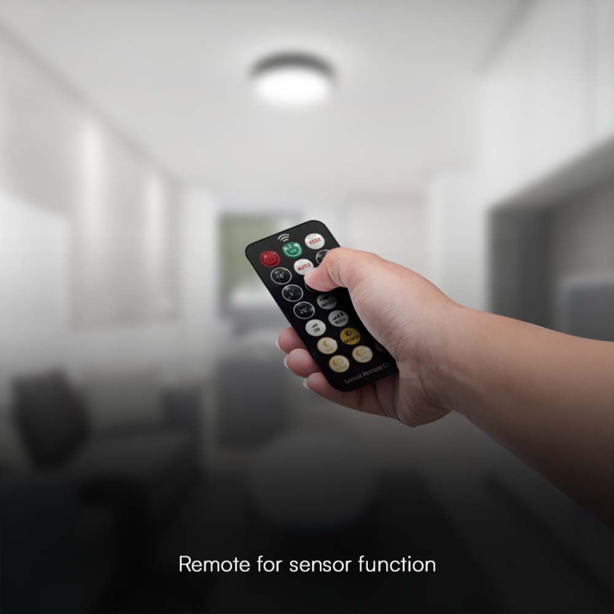 Iluminação de teto para casa de banho LED com sensor LED/18W/230V 4000K IP44 diâmetro 29,5 cm preto + comando