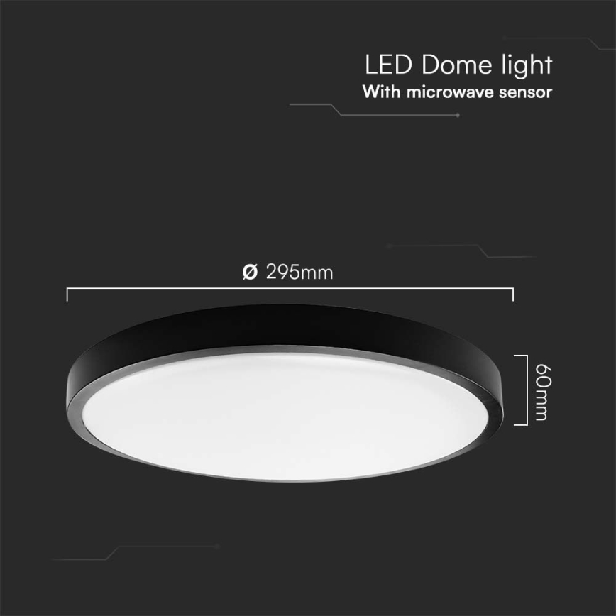 Iluminação de teto para casa de banho LED com sensor LED/18W/230V 4000K IP44 diâmetro 29,5 cm preto + comando