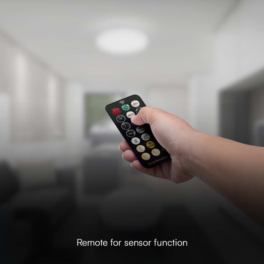 Iluminação de teto para casa de banho LED com sensor LED/18W/230V 6500K IP44 diâmetro 29,5 cm branco + comando