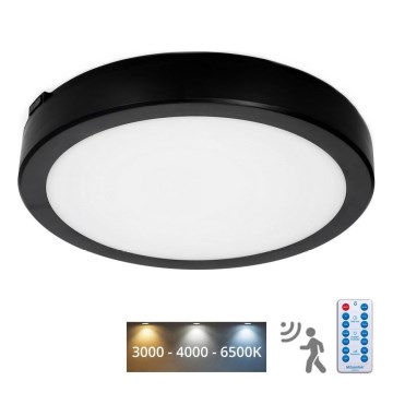 Iluminação de teto para casa de banho LED com sensor NAIROS LED/24W/230V IP65 3000/4000/6500K diâmetro 30 cm preto + comando