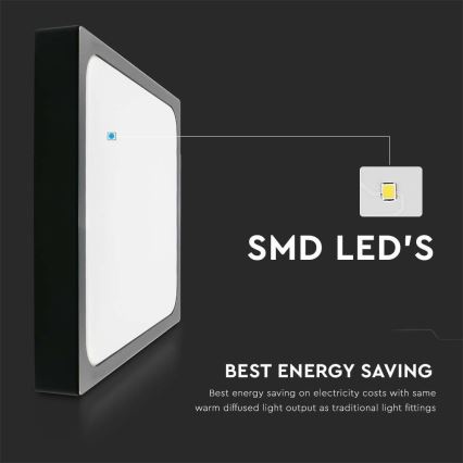 Iluminação de teto para casa de banho LED LED/30W/230V 3000K IP44 42x42 cm preto