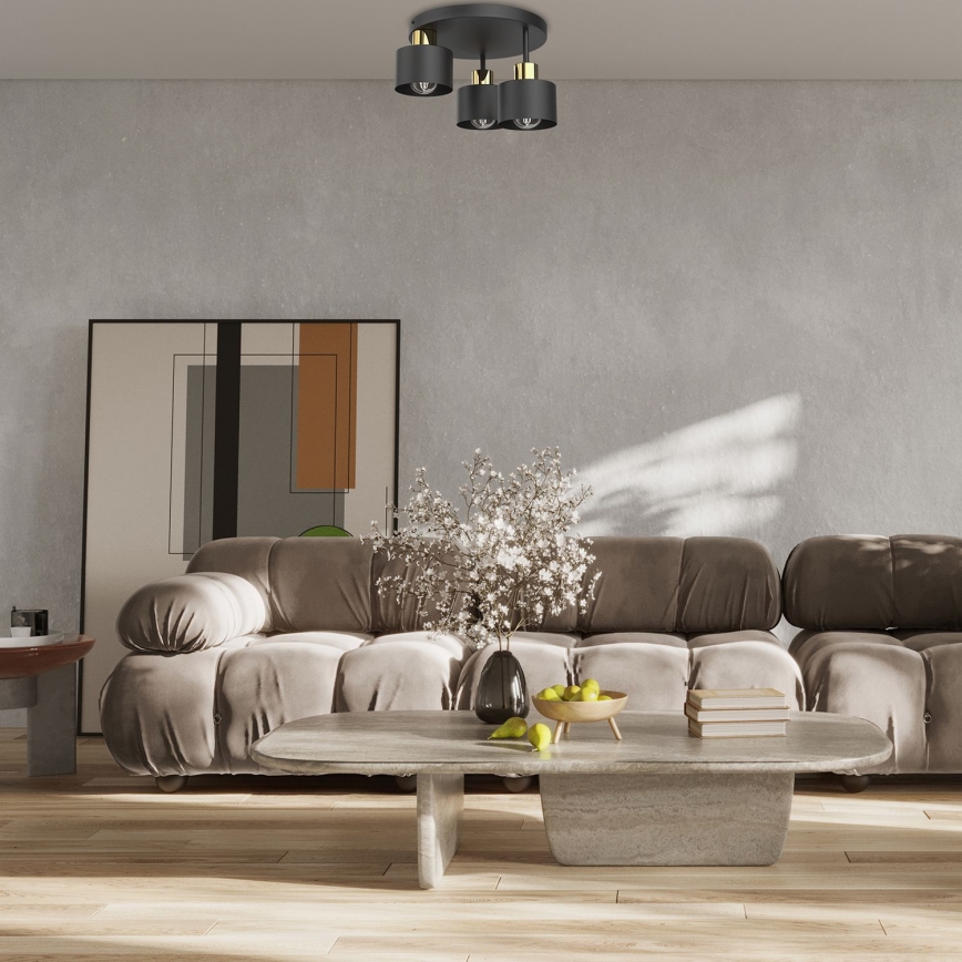 Iluminação de teto PARKLA 3xE27/15W/230V preto/dourado