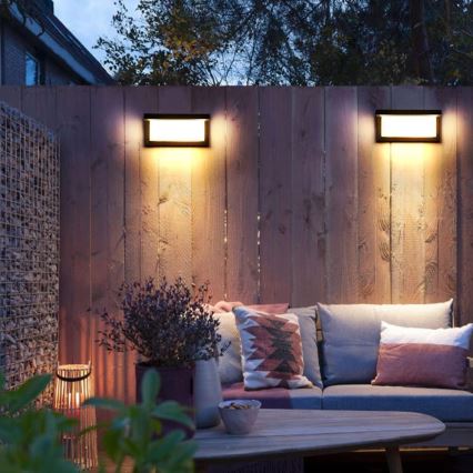 Iluminação de parede exterior LED com lâmpada e sensor de anoitecer NEELY 1xE27/9W/230V IP54 preto