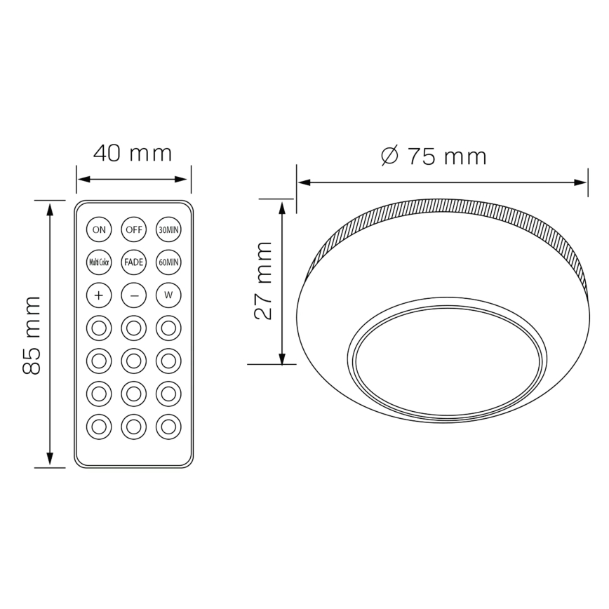 Iluminação de mobiliário LED RGBW regulável LED/0,5W/4,5V 3xAAA branco + comando à distância
