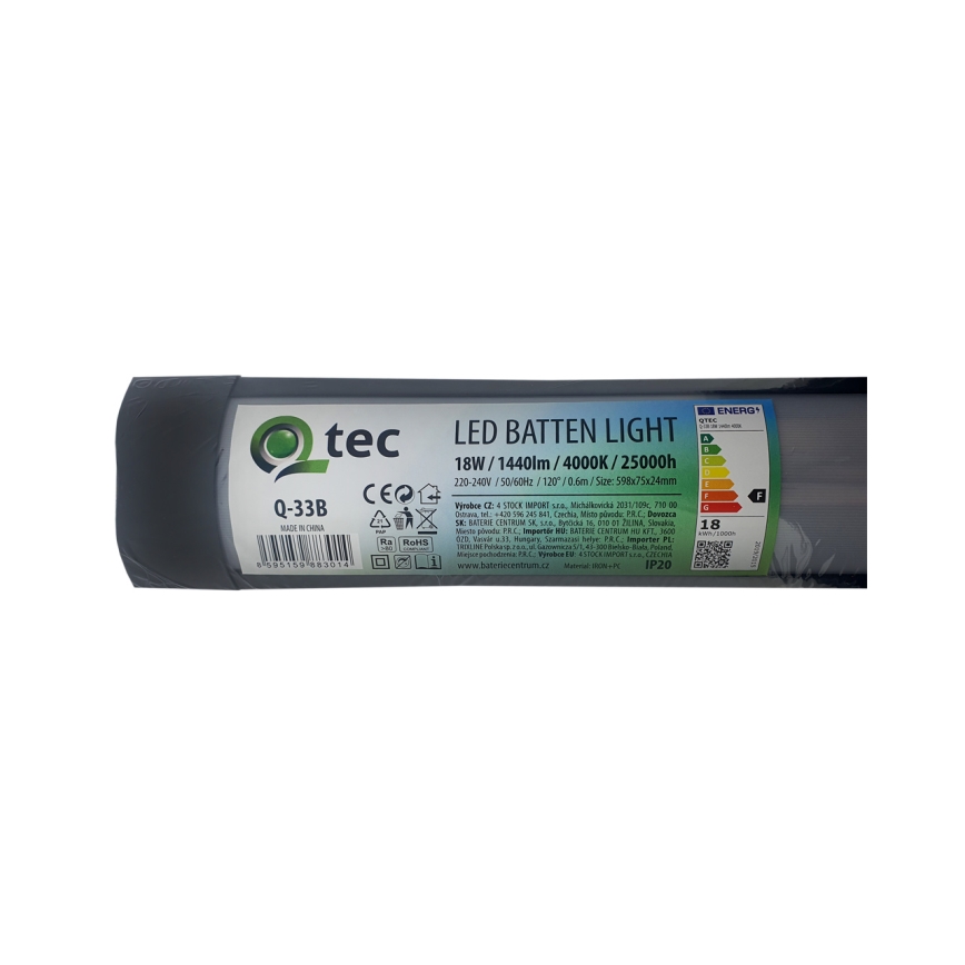 Iluminação para armário de cozinha LED QTEC LED/18W/230V 60 cm preto