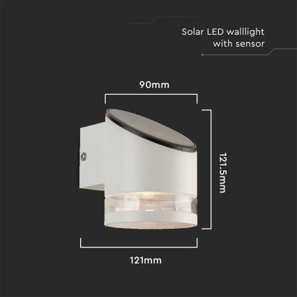 Iluminação solar de parede LED com sensor LED/1W/3,7V IP54 3000K 1200 mAh branco