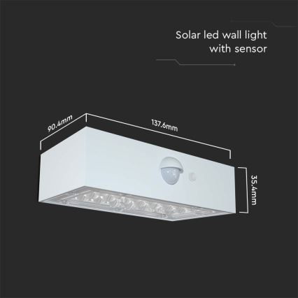 Iluminação solar de parede LED com sensor LED/3W/3,7V 3000K/4000K IP65 branco