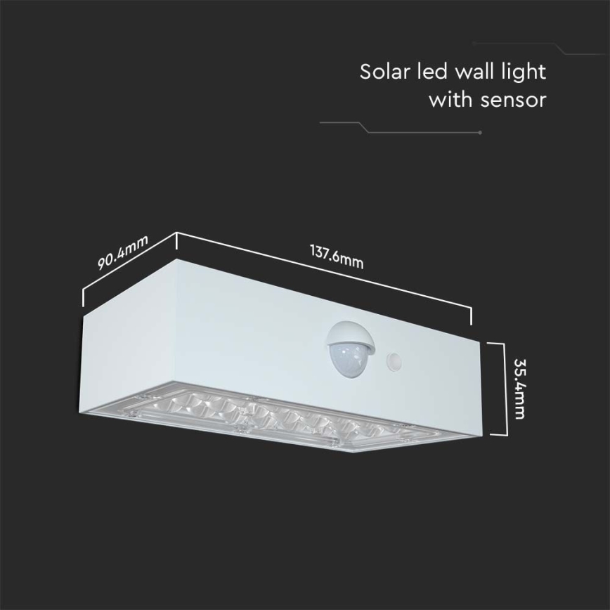 Iluminação solar de parede LED com sensor LED/3W/3,7V 3000K/4000K IP65 branco