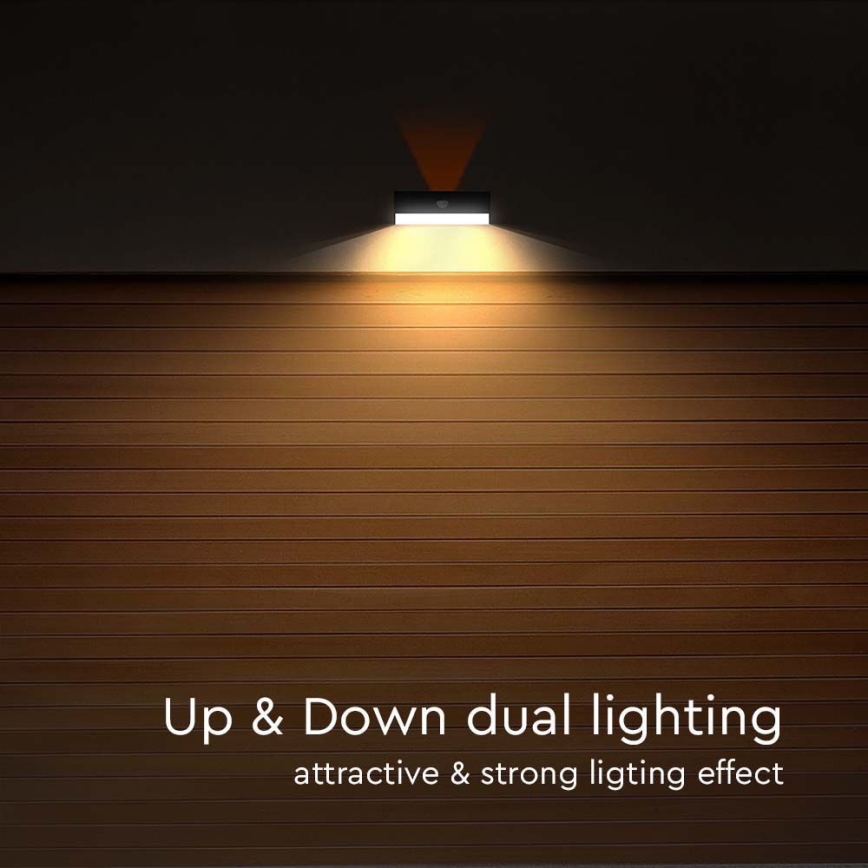 Iluminação solar de parede LED com sensor LED/3W/3,7V 3000K/4000K IP65 1200 mAh preto