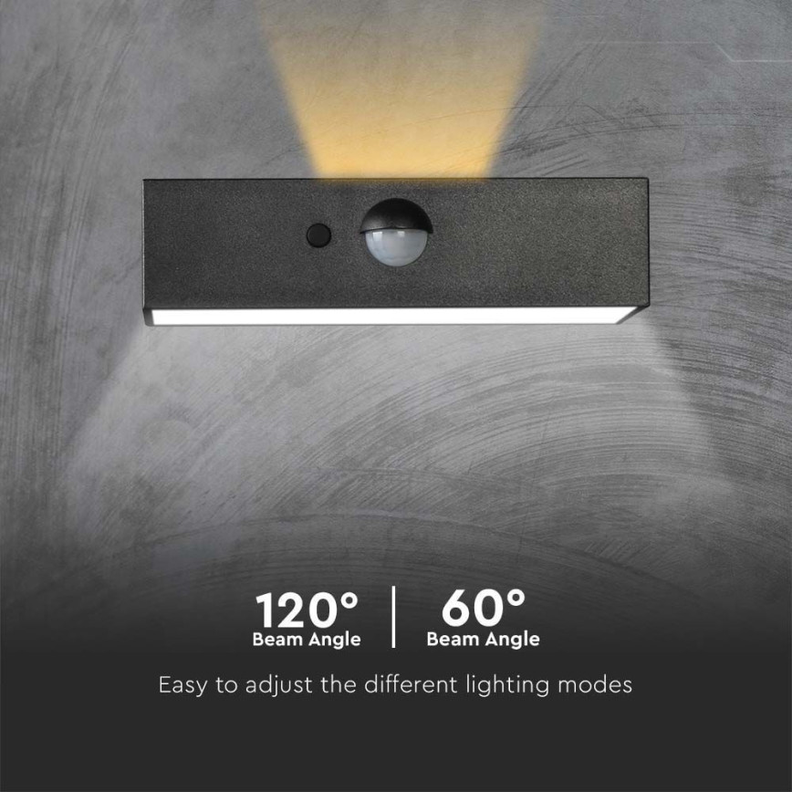 Iluminação solar de parede LED com sensor LED/3W/3,7V 3000K/4000K IP65 1200 mAh preto