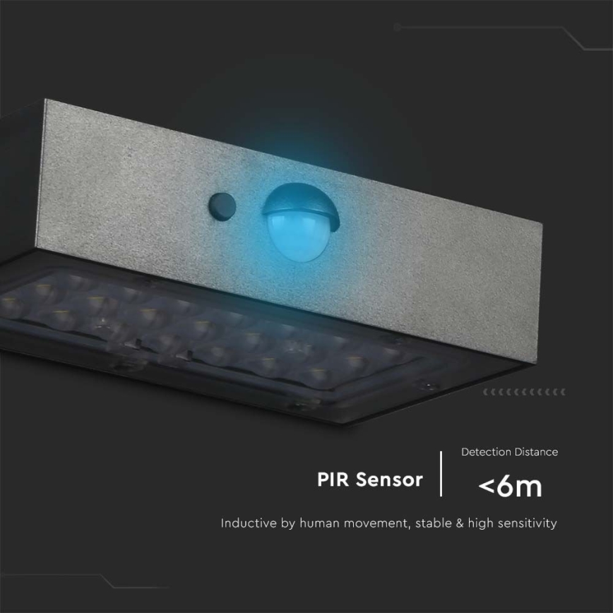 Iluminação solar de parede LED com sensor LED/3W/3,7V 3000K/4000K IP65 1200 mAh preto