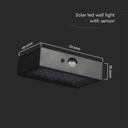 Iluminação solar de parede LED com sensor LED/3W/3,7V 3000K/4000K IP65 1200 mAh preto