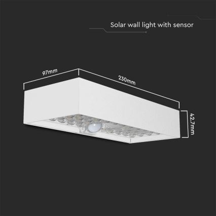 Iluminação solar de parede LED com sensor LED/6W/3,7V IP65 4000K 3000 mAh branco